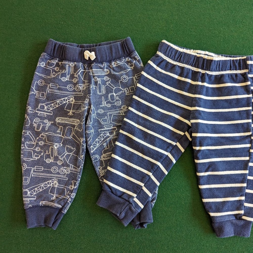 Bundle Carter's Boy's Blue & White Stripes & Construction Vehicles Joggers 💙